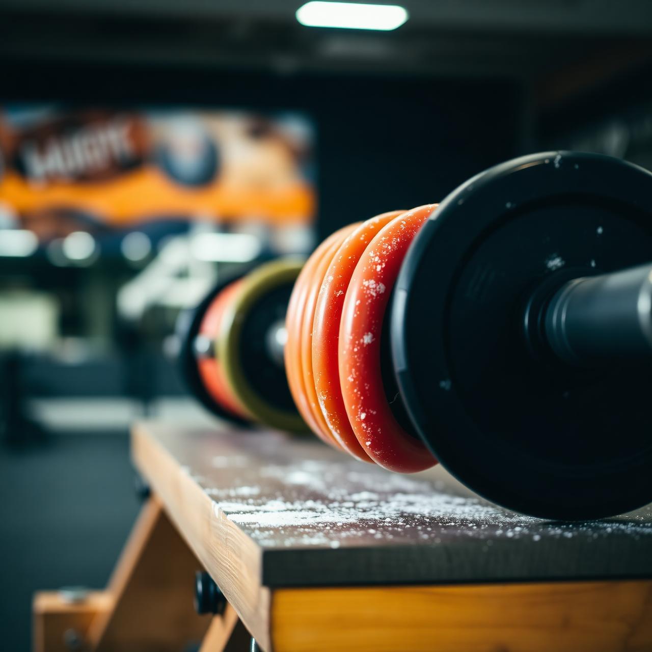 Loaded barbell on a wooden lifting platform